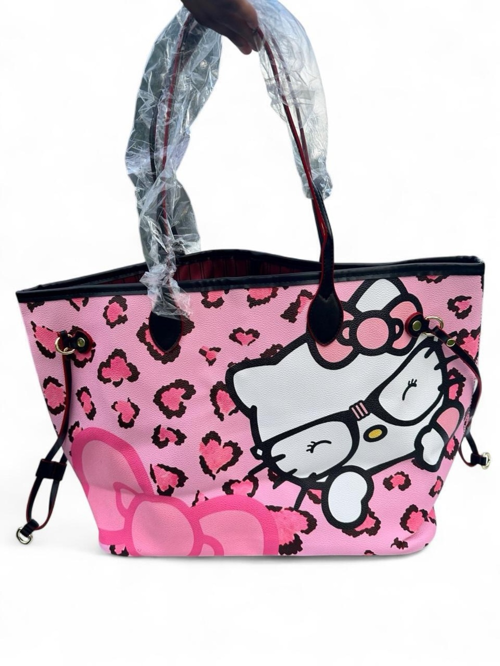 Hello Kitty Pink Leopard Accent Tote Bag with Bow Graphic